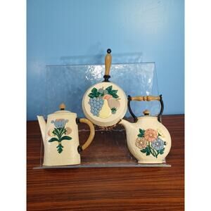 Vintage Homeco Home Interior Kitchen Decor Skillet,Tea Pot & Coffee Pot 3 Pc